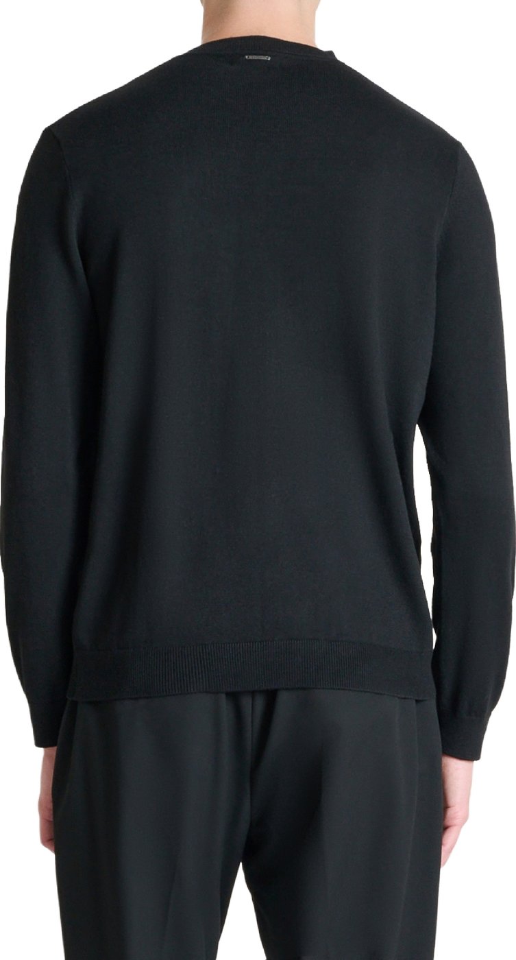 Black regular-fit long-sleeve crew-neck sweater in wool-cashmere blend