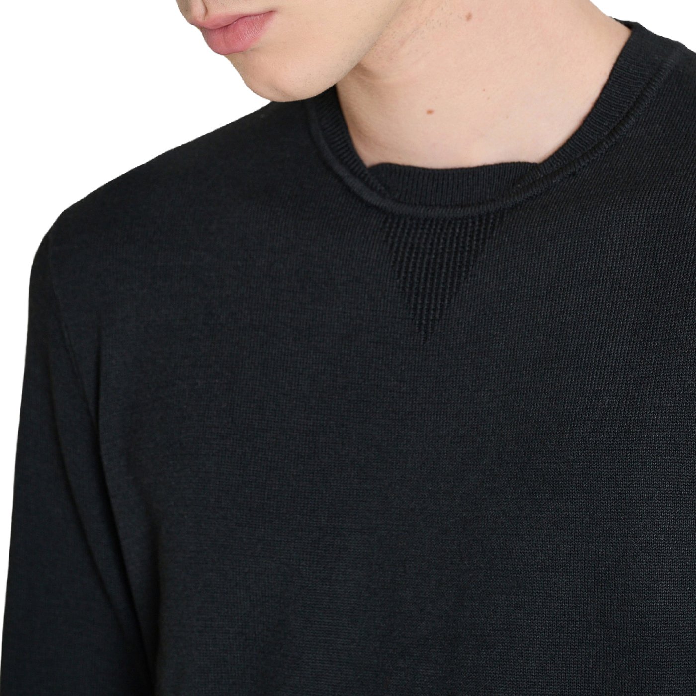 Black regular-fit long-sleeve crew-neck sweater in wool-cashmere blend