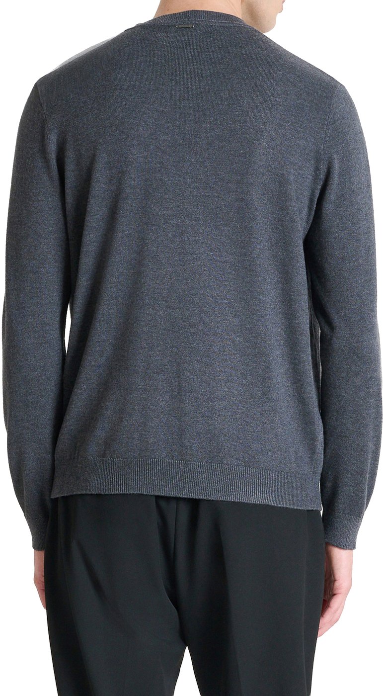 Dark grey melange regular-fit long-sleeve crew-neck sweater in wool-cashmere blend