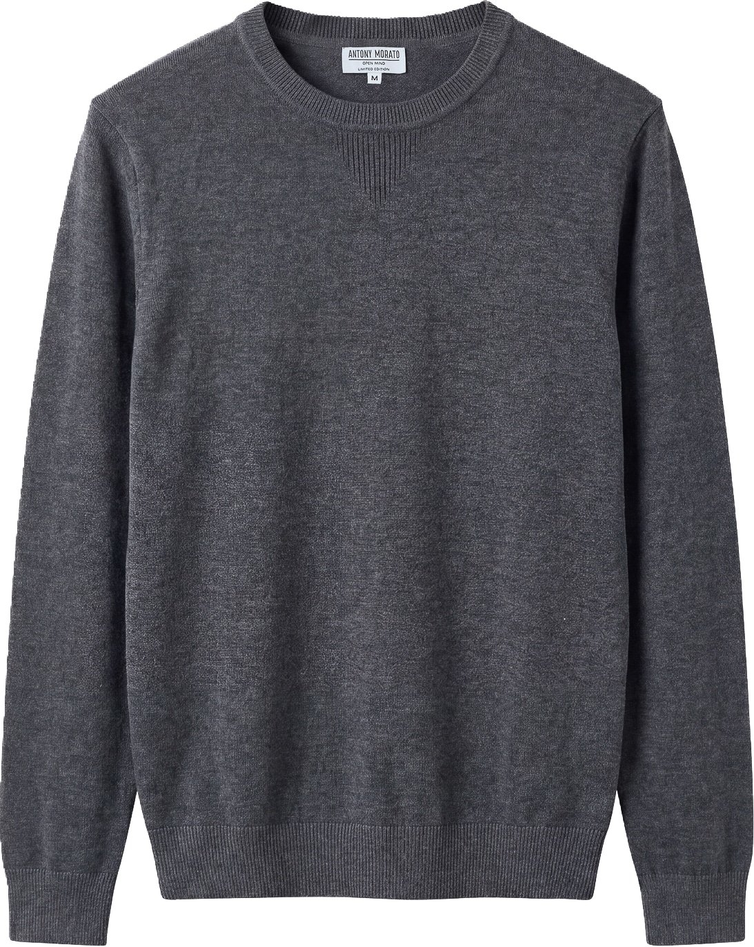 Dark grey melange regular-fit long-sleeve crew-neck sweater in wool-cashmere blend