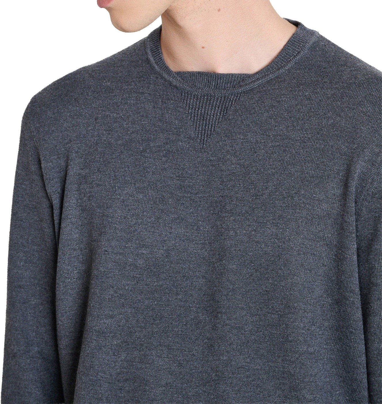 Dark grey melange regular-fit long-sleeve crew-neck sweater in wool-cashmere blend