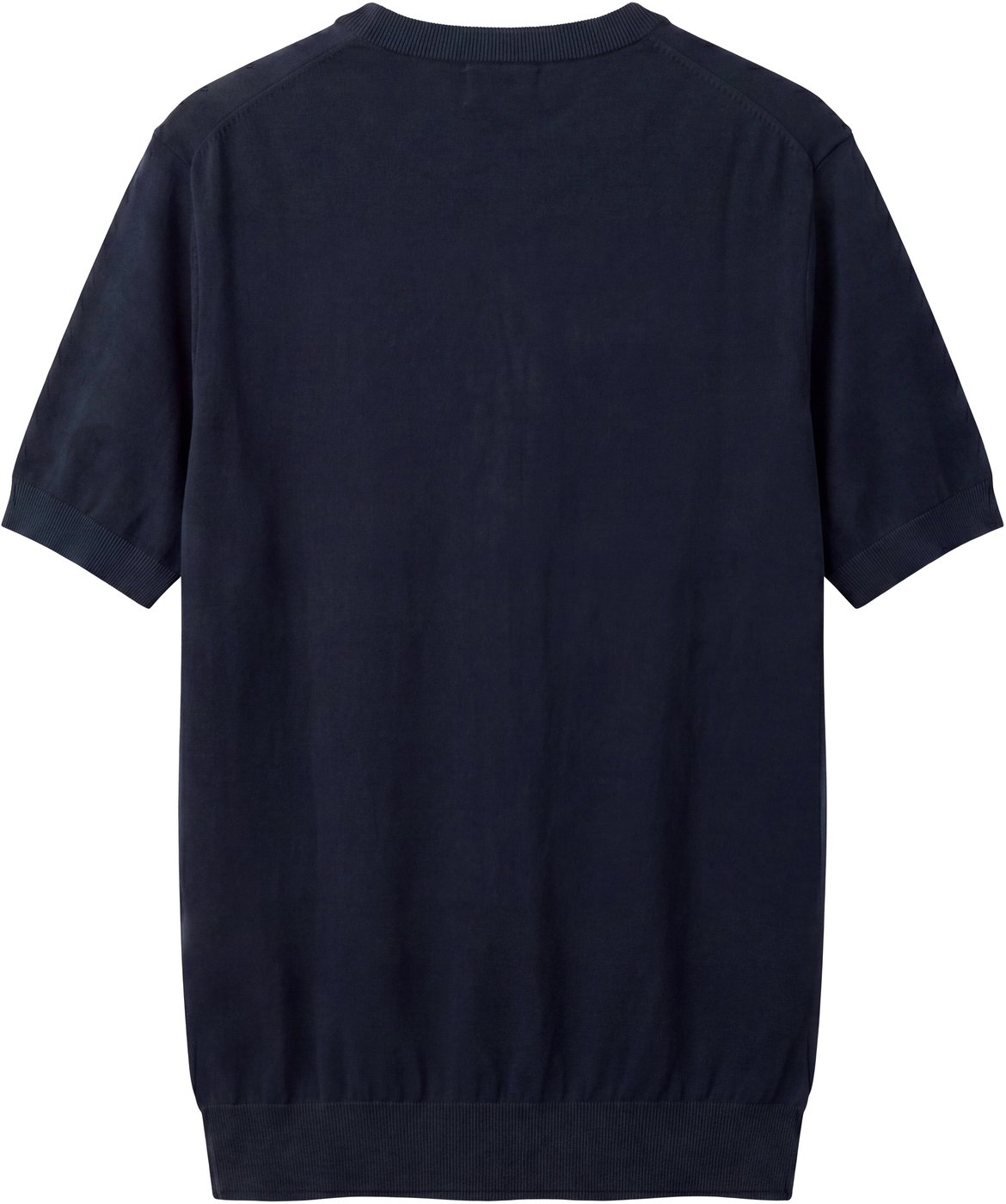 Ink blue regular-fit short-sleeve crew-neck sweater in super-soft wool blend with rubber logo print