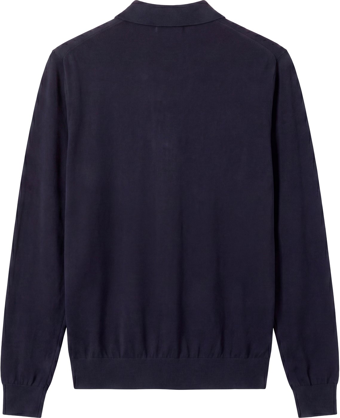 Ink blue regular-fit long-sleeve buttoned knit polo in super-soft wool blend with rubber print