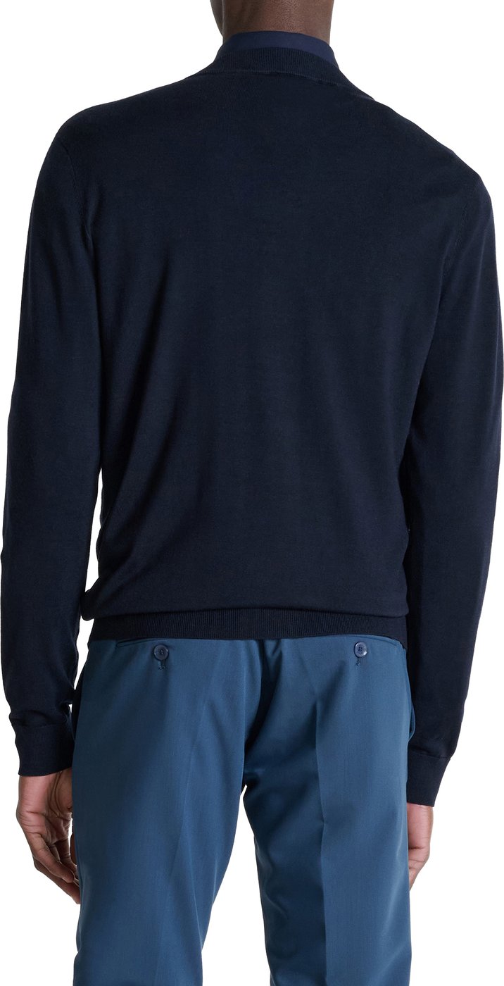 Ink blue regular-fit long-sleeve V-neck sweater in super-soft wool blend