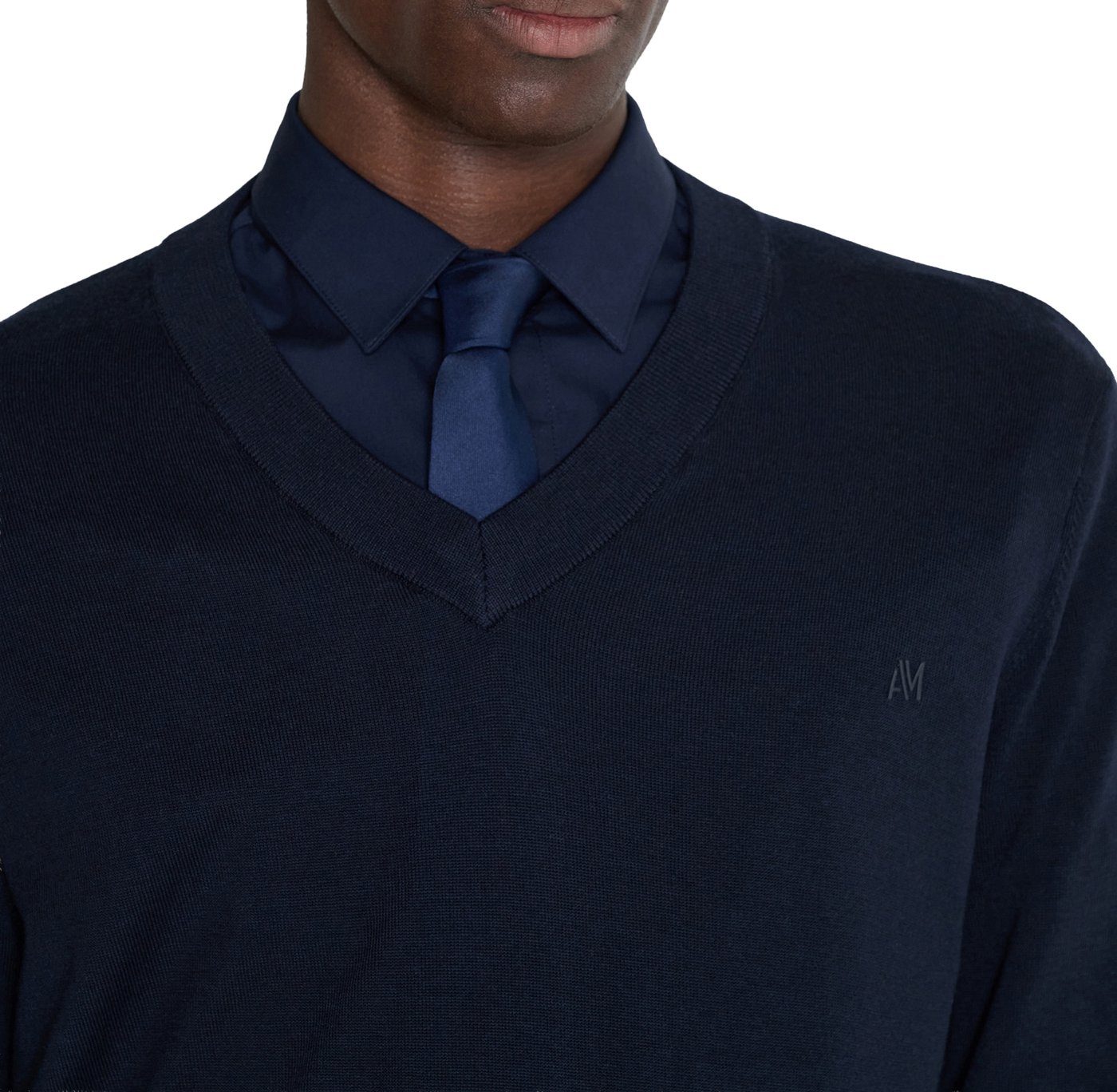 Ink blue regular-fit long-sleeve V-neck sweater in super-soft wool blend
