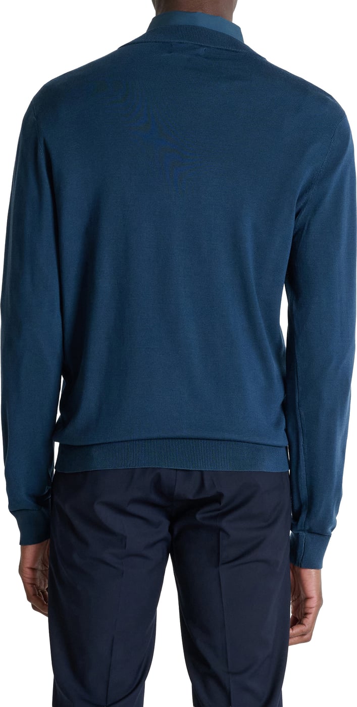 Navy blue regular-fit long-sleeve V-neck sweater in super-soft wool blend