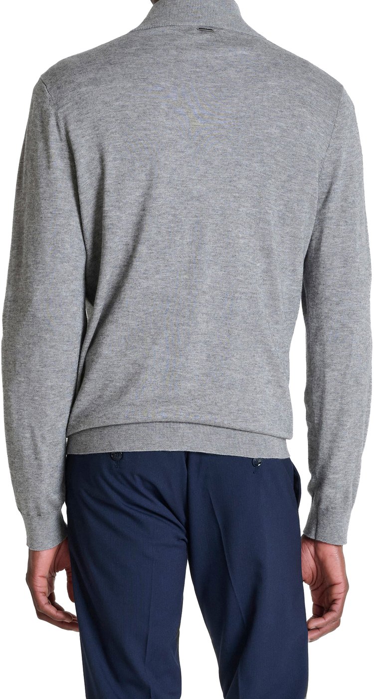 Medium grey melange regular-fit zip turtleneck sweater in super-soft wool blend