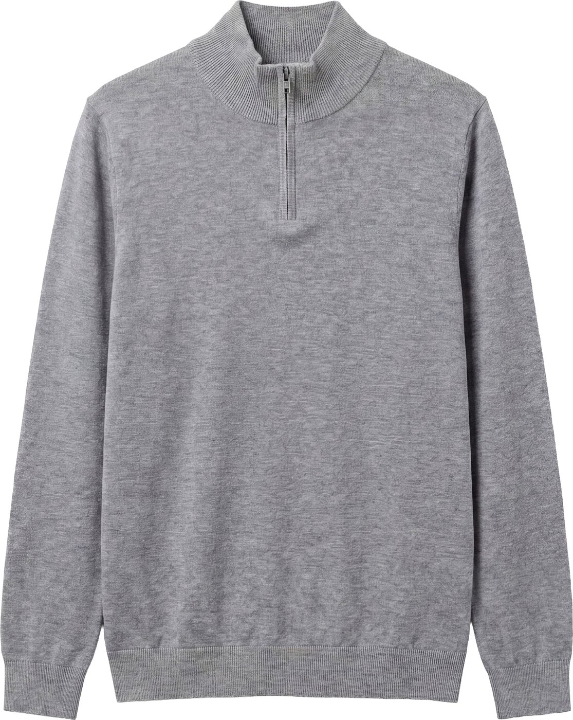 Medium grey melange regular-fit zip turtleneck sweater in super-soft wool blend