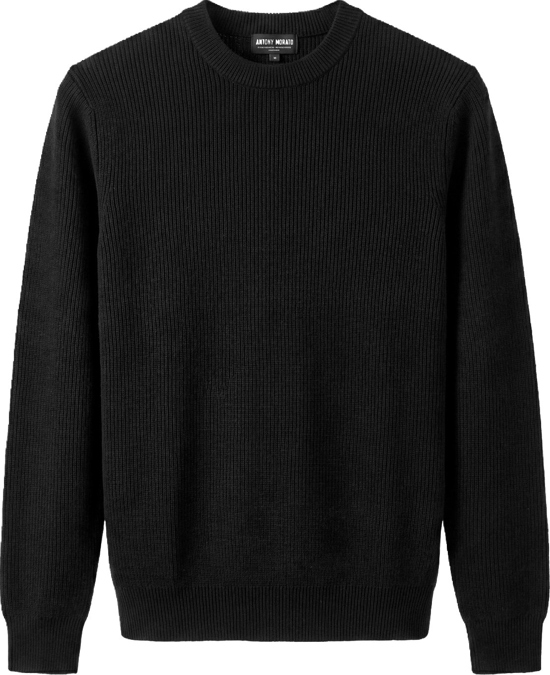 Black regular-fit long-sleeve crew-neck sweater in super-soft cotton blend