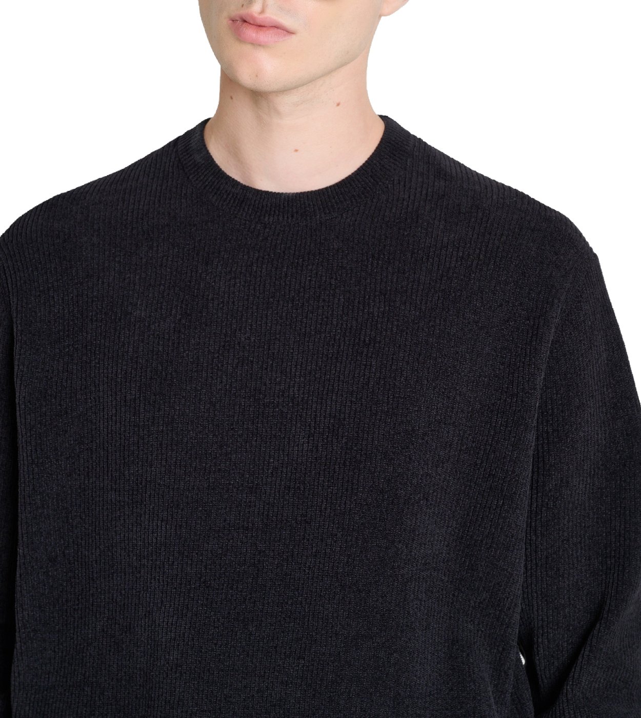Black regular-fit long-sleeve crew-neck sweater in super-soft cotton blend