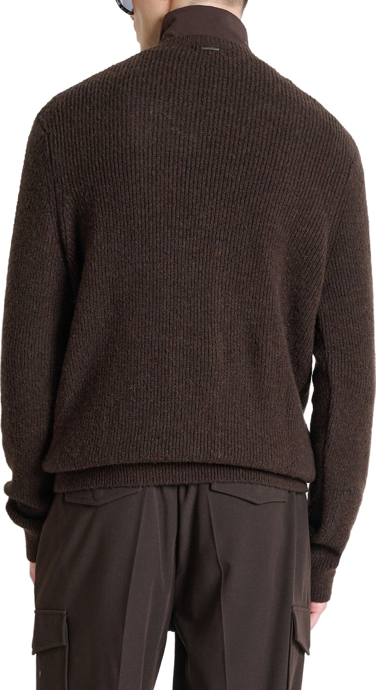 Coffee regular-fit long-sleeve V-neck sweater in wool-mohair blend
