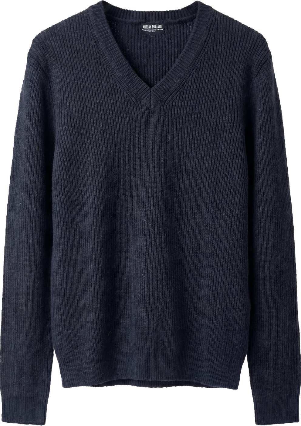 Marine regular-fit long-sleeve V-neck sweater in wool-mohair blend
