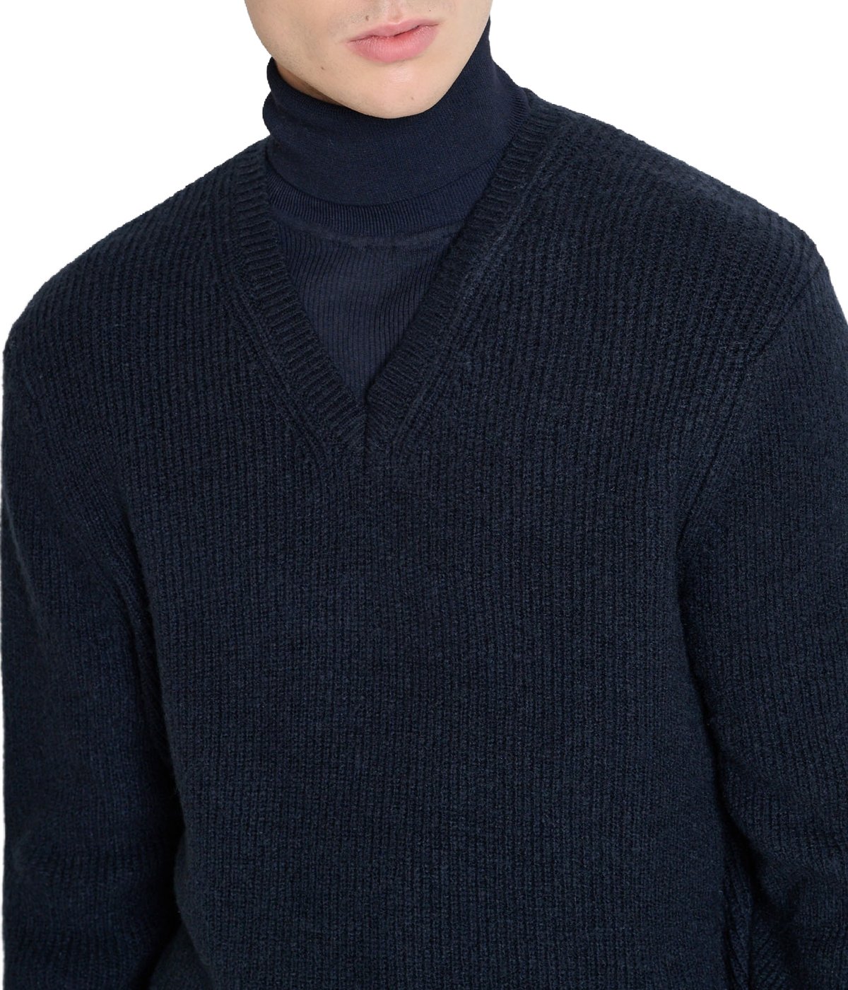 Marine regular-fit long-sleeve V-neck sweater in wool-mohair blend