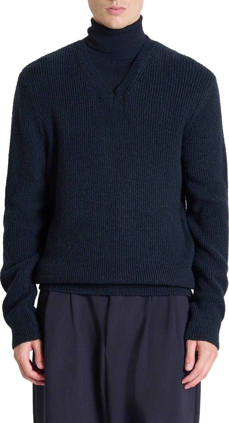 Marine regular-fit long-sleeve V-neck sweater in wool-mohair blend