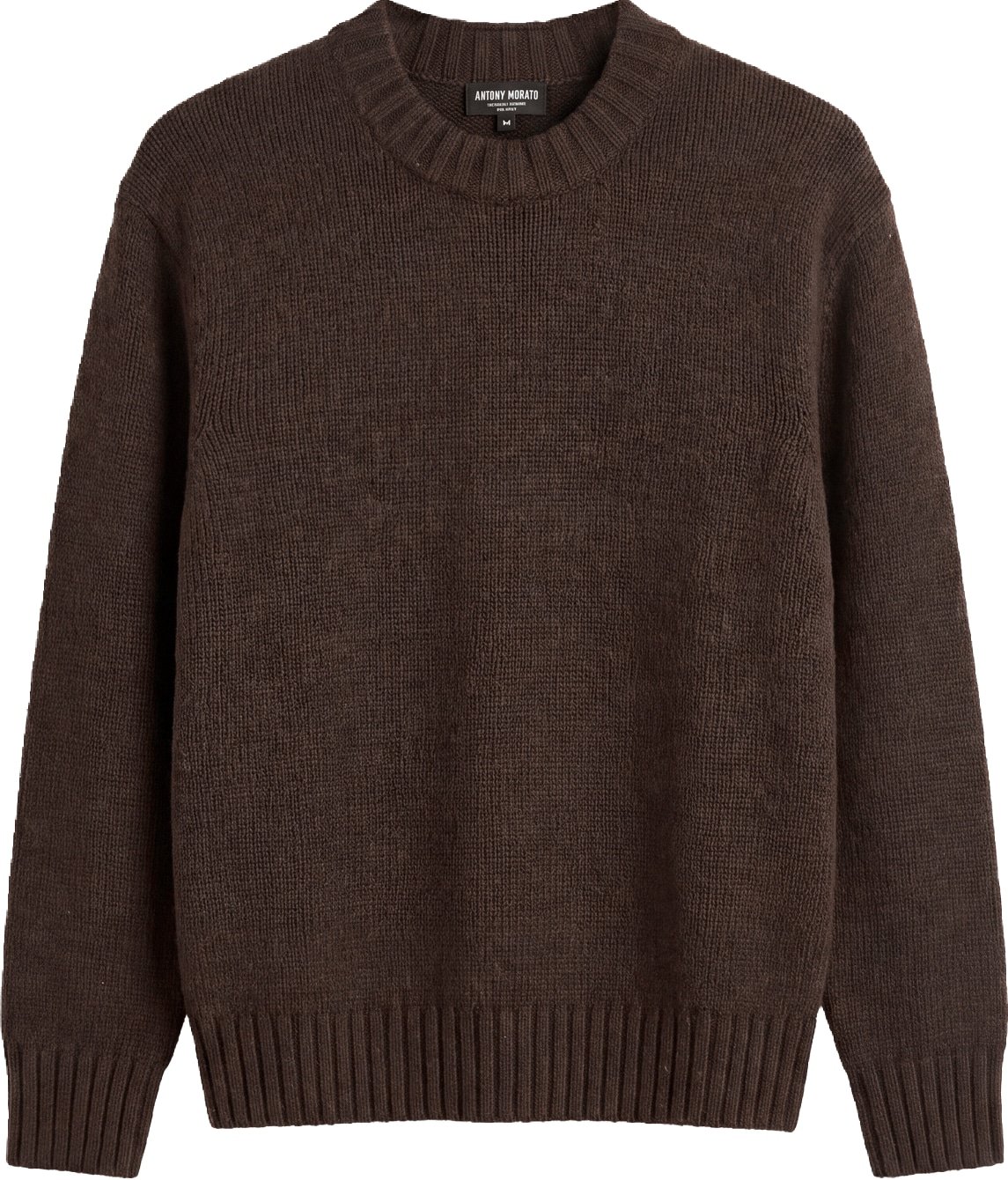 Coffee relaxed-fit long-sleeve crew-neck sweater in super-soft pure wool