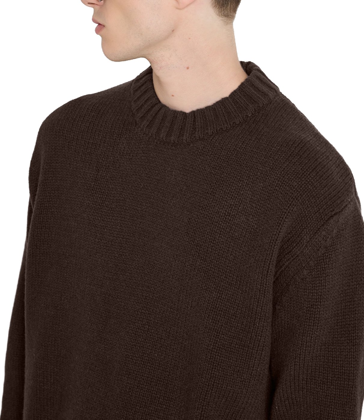 Coffee relaxed-fit long-sleeve crew-neck sweater in super-soft pure wool