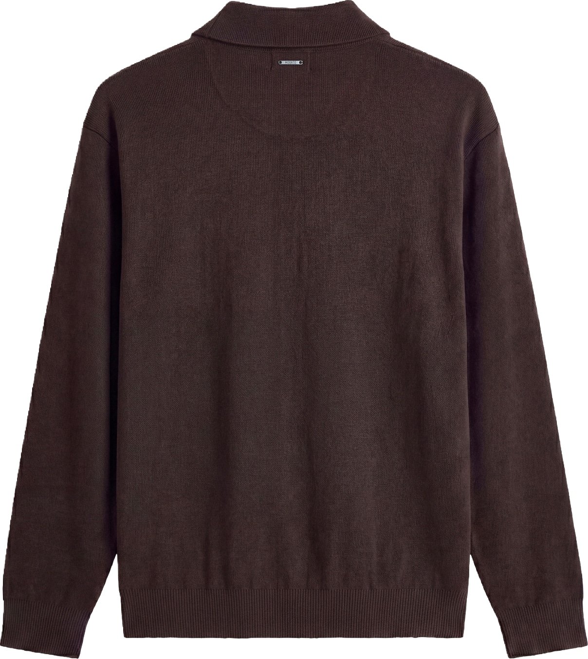 Coffee relaxed-fit long-sleeve zip knit polo in cotton-wool blend