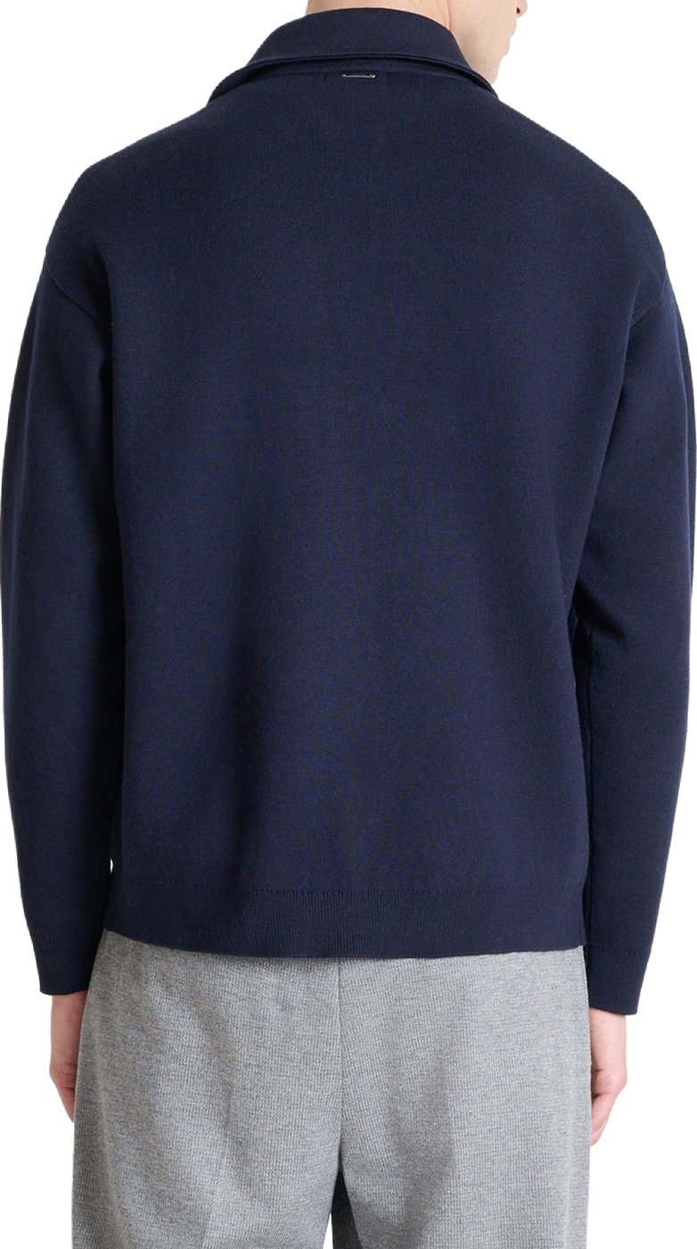 Marine relaxed-fit long-sleeve zip knit polo in cotton-wool blend