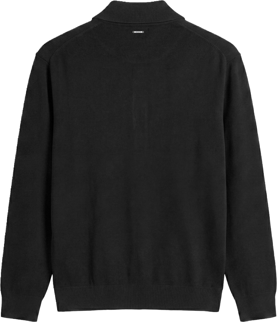 Black relaxed-fit long-sleeve zip knit polo in cotton-wool blend