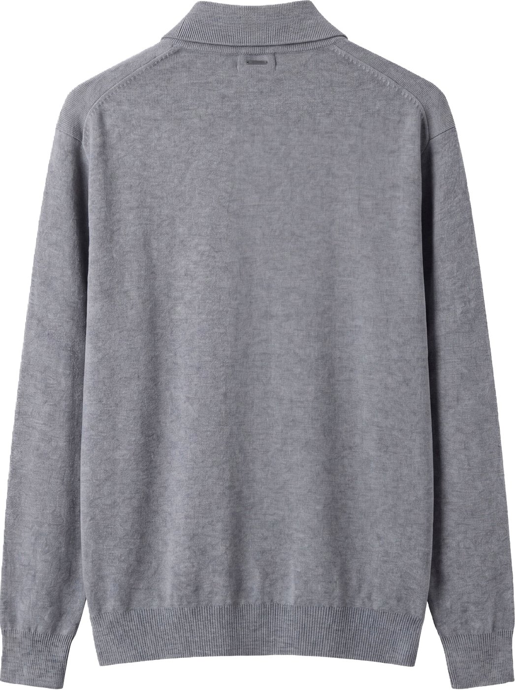 Medium grey melange relaxed-fit long-sleeve zip knit polo in cotton-wool blend