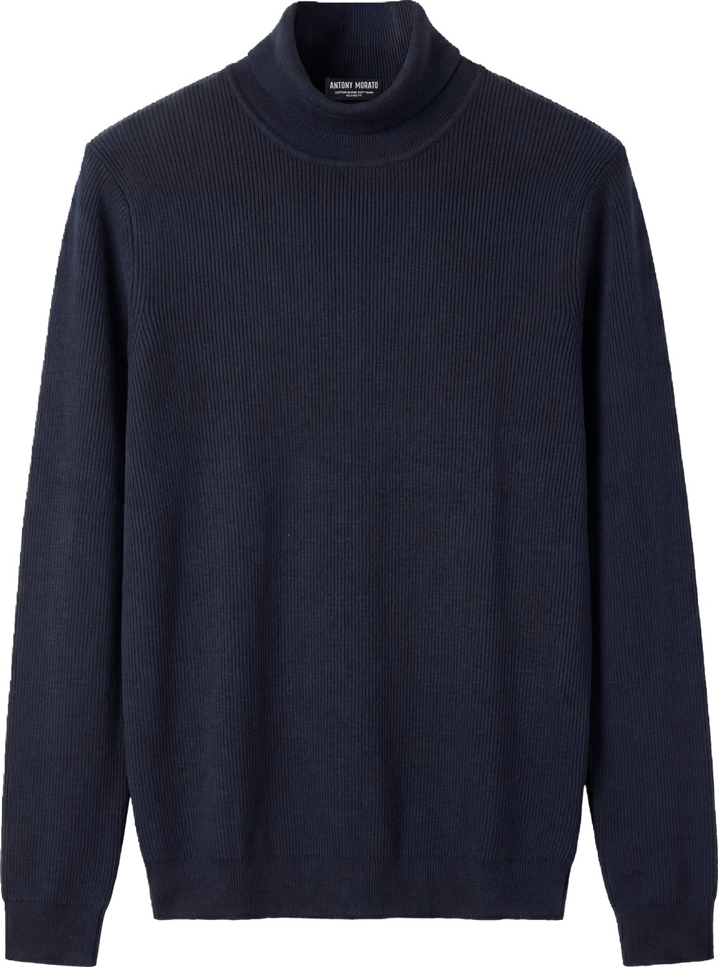 Marine slim-fit long-sleeve turtleneck sweater in stretch cotton-wool blend