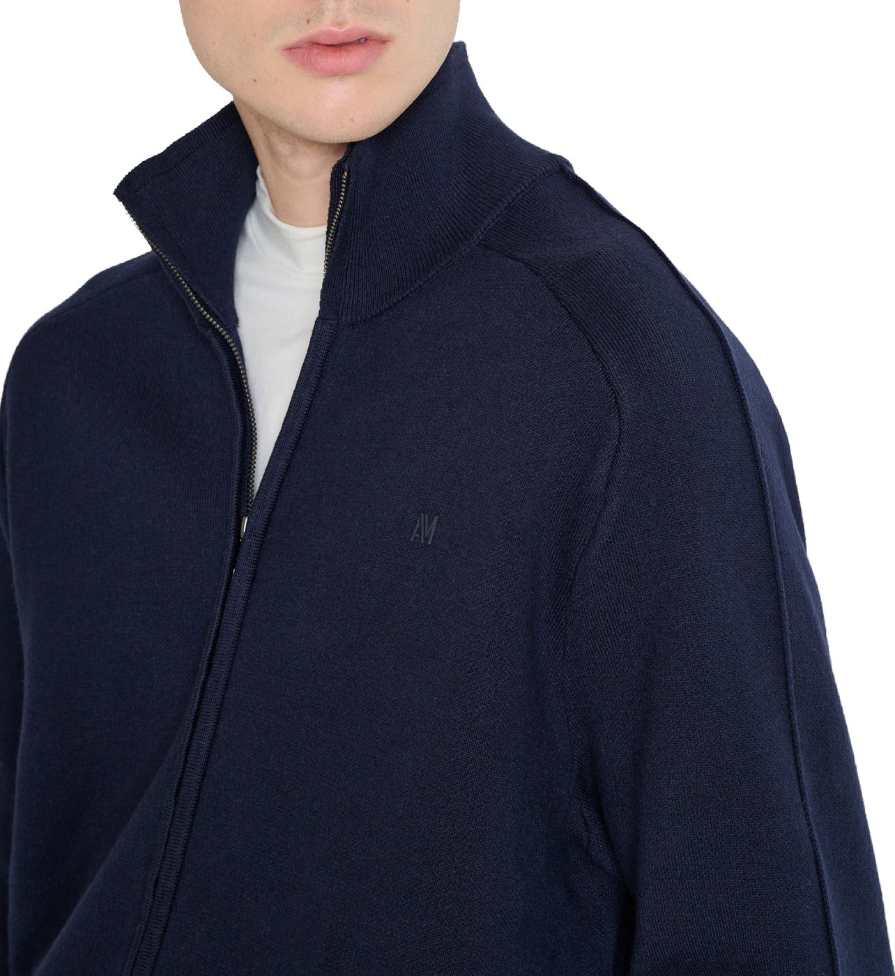 Marine relaxed-fit zip cardigan in cotton-wool blend with ribbed knit