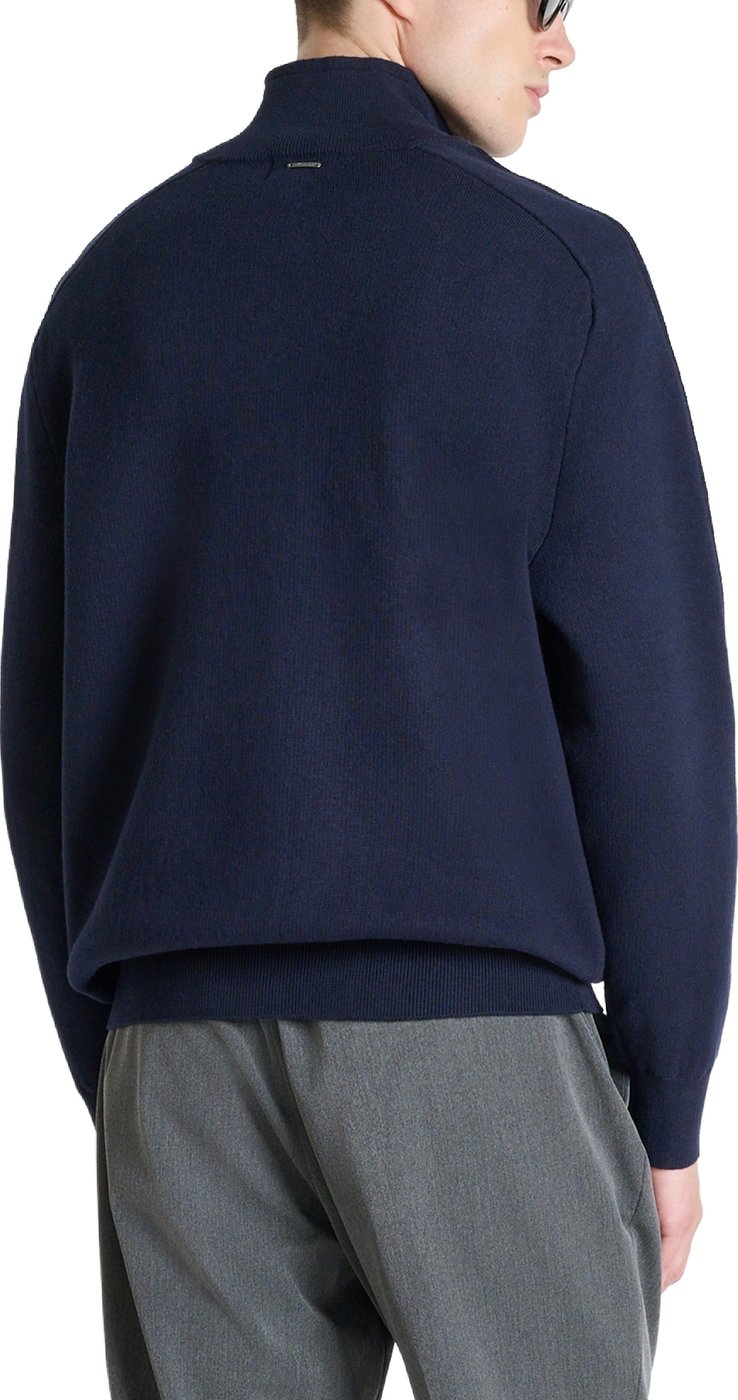 Marine relaxed-fit zip cardigan in cotton-wool blend with ribbed knit