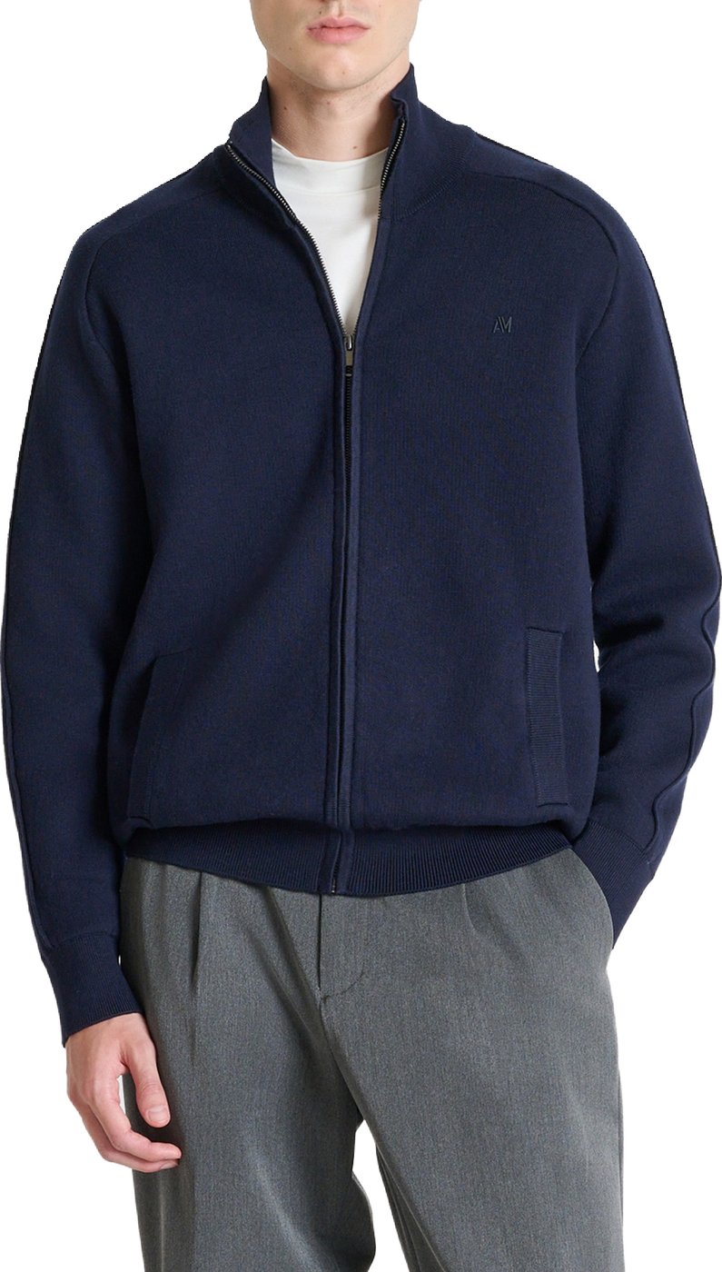 Marine relaxed-fit zip cardigan in cotton-wool blend with ribbed knit