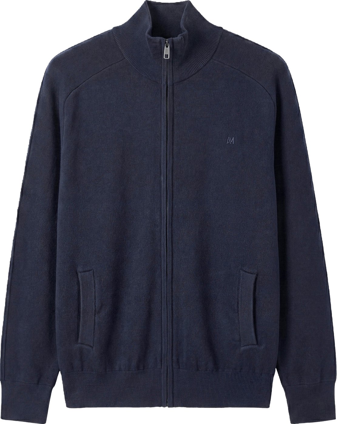 Marine relaxed-fit zip cardigan in cotton-wool blend with ribbed knit