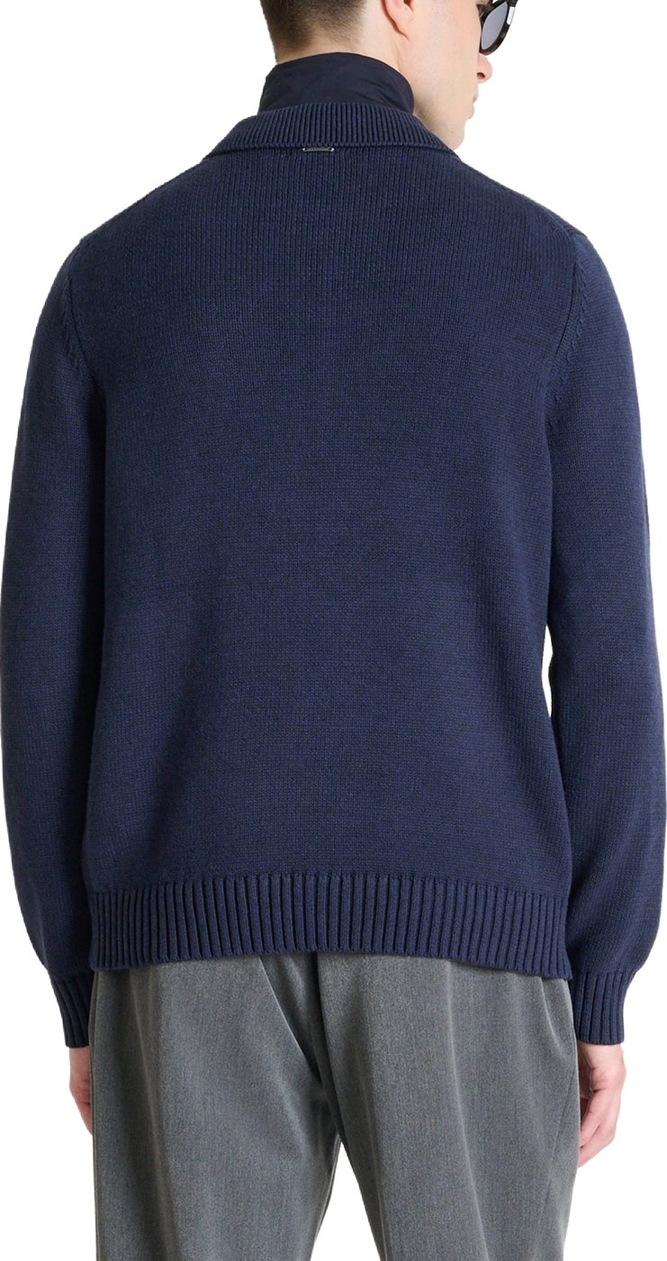 Marine relaxed-fit long-sleeve zip knit polo in cotton-acrylic-wool blend