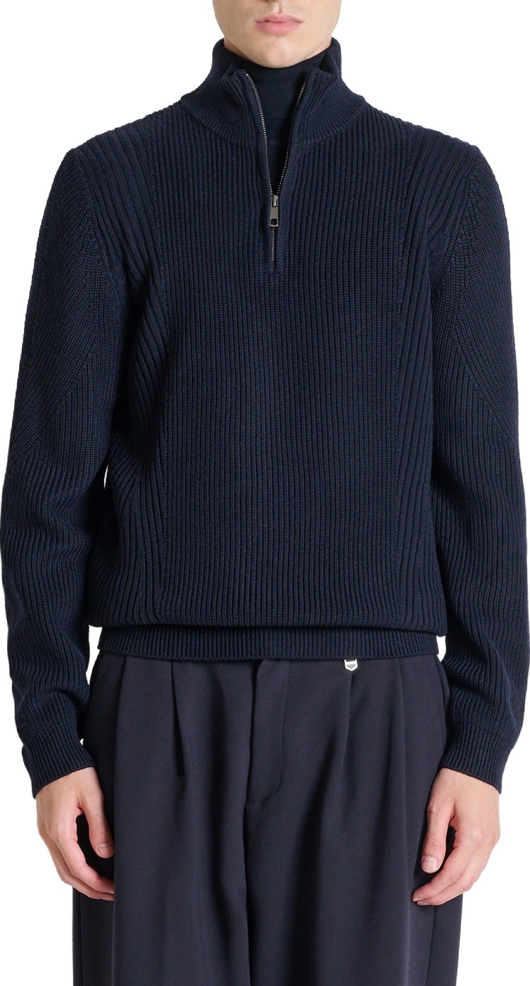 Marine relaxed-fit zip turtleneck sweater in techno wool blend
