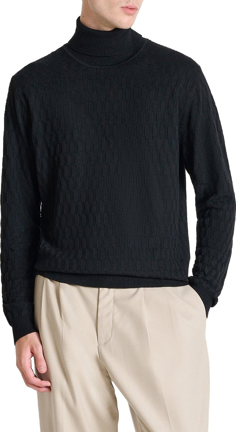 Black regular-fit sweater in merino wool blend