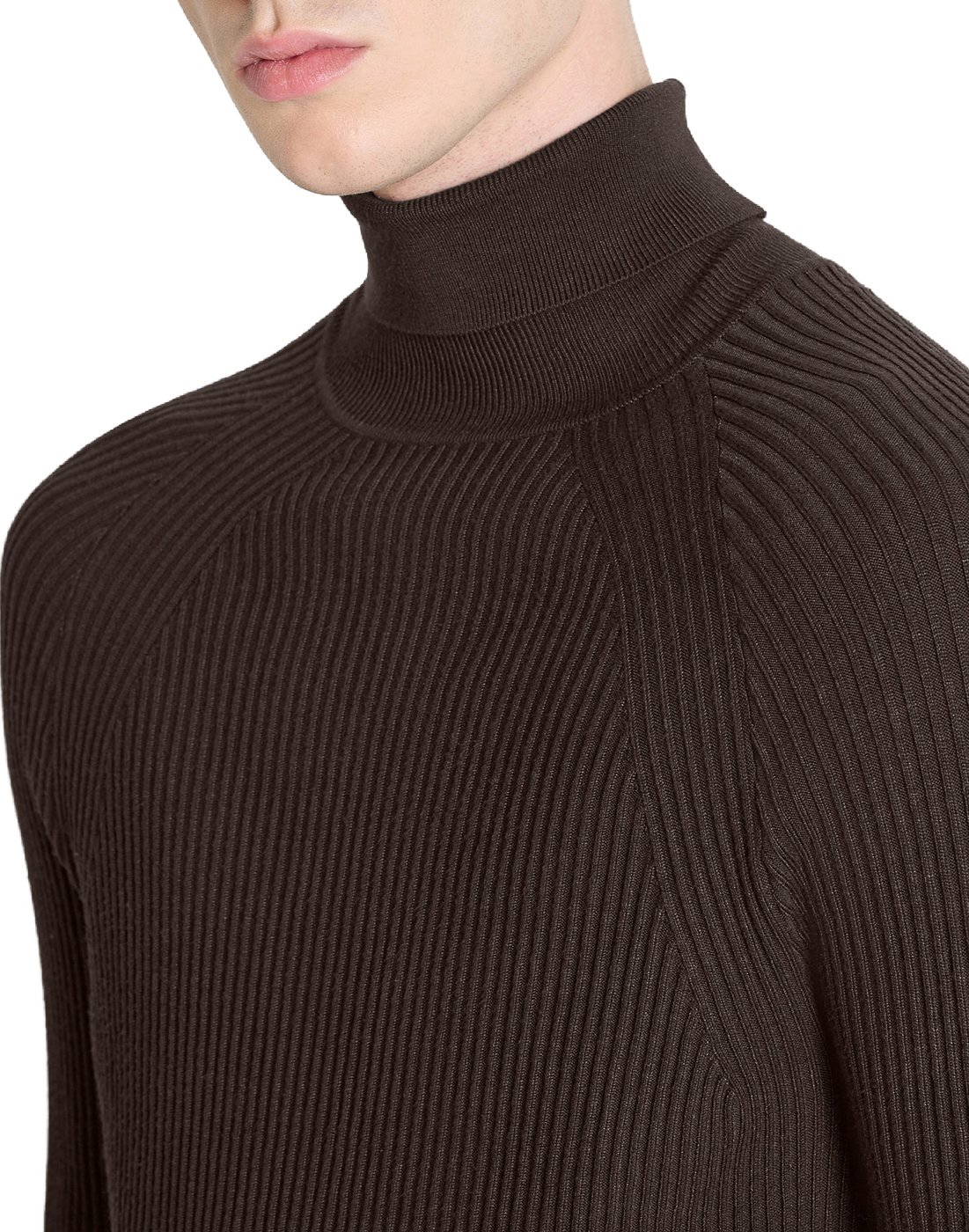 Coffee super-slim-fit long-sleeve turtleneck sweater in viscose