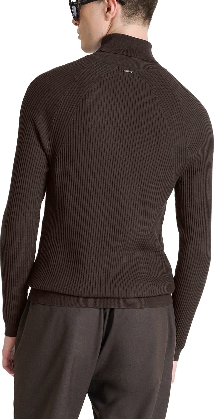 Coffee super-slim-fit long-sleeve turtleneck sweater in viscose