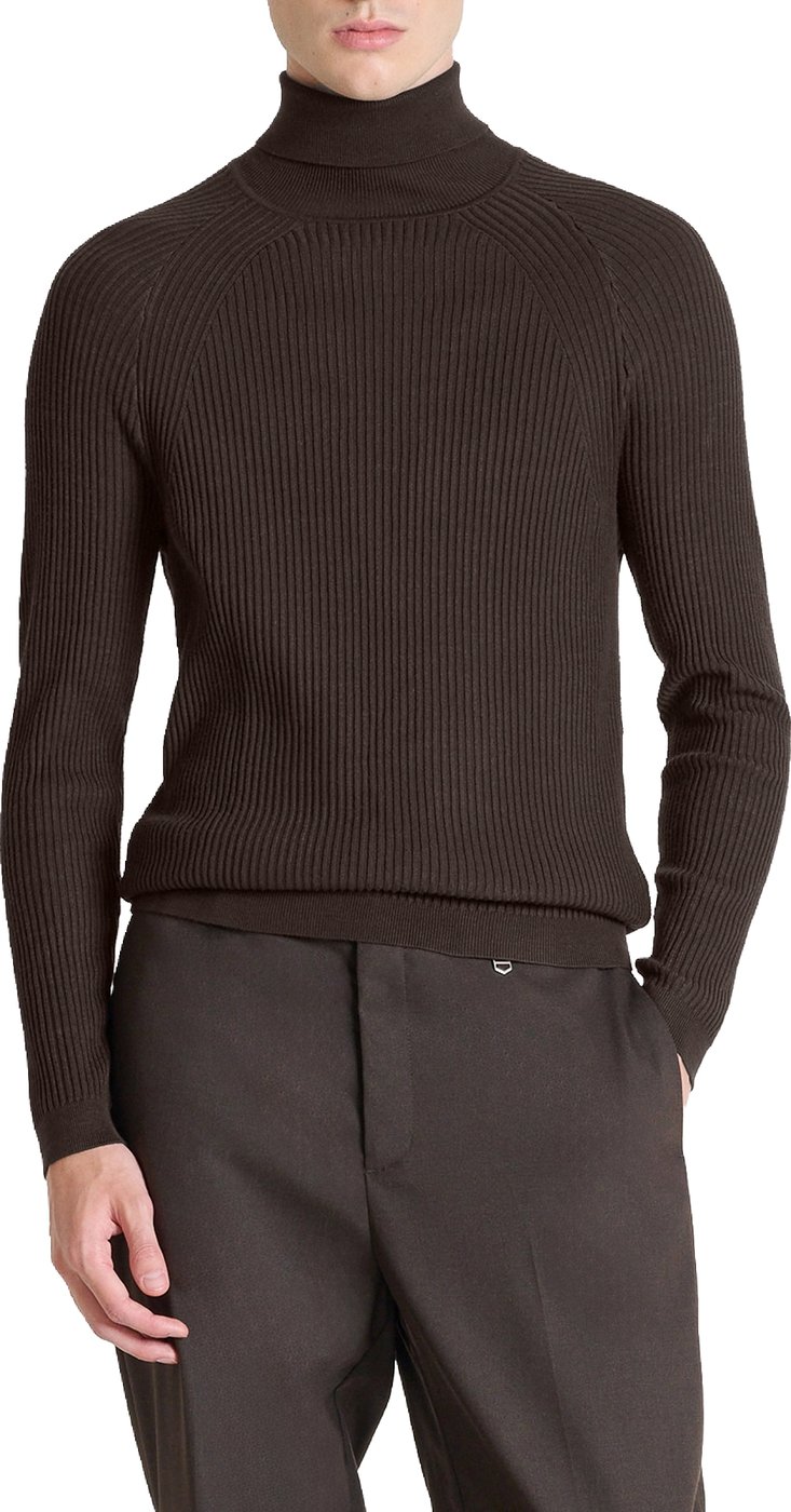 Coffee super-slim-fit long-sleeve turtleneck sweater in viscose