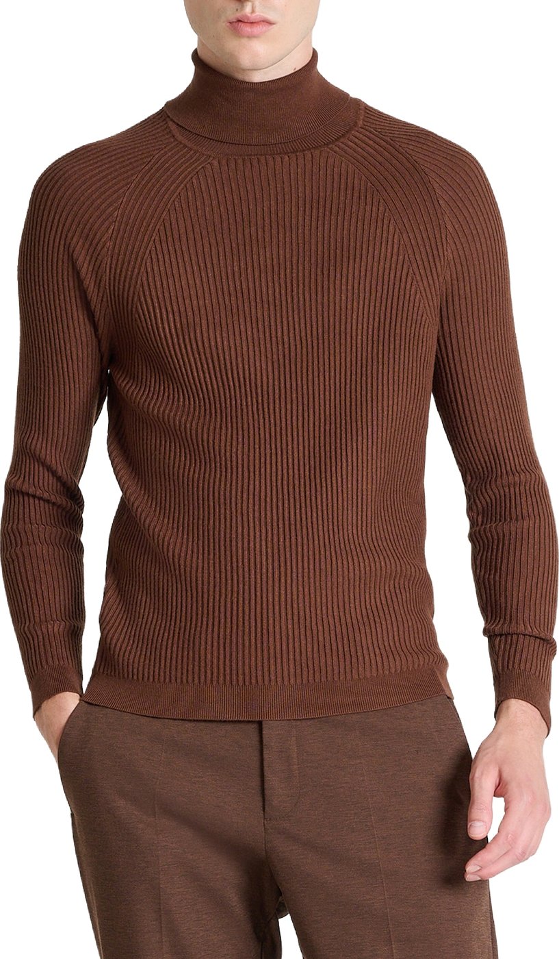 Tobacco super-slim-fit long-sleeve turtleneck sweater in viscose