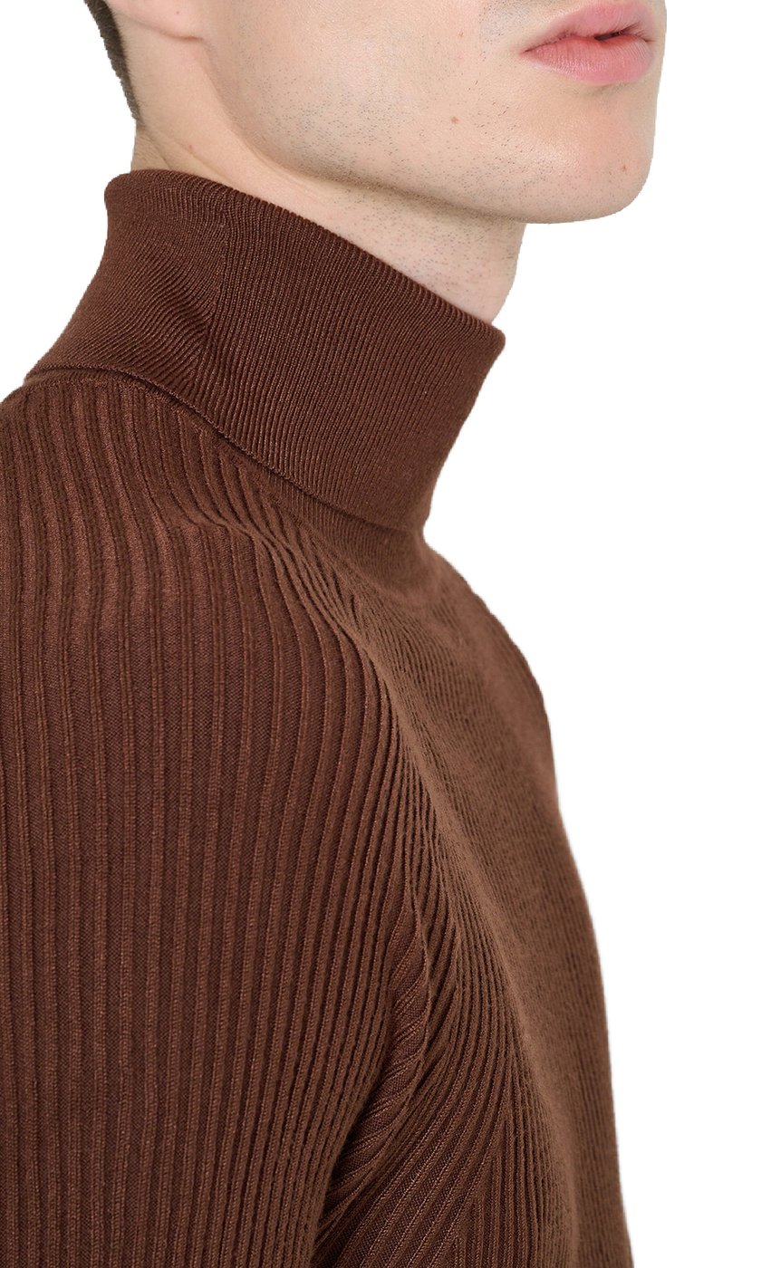 Tobacco super-slim-fit long-sleeve turtleneck sweater in viscose