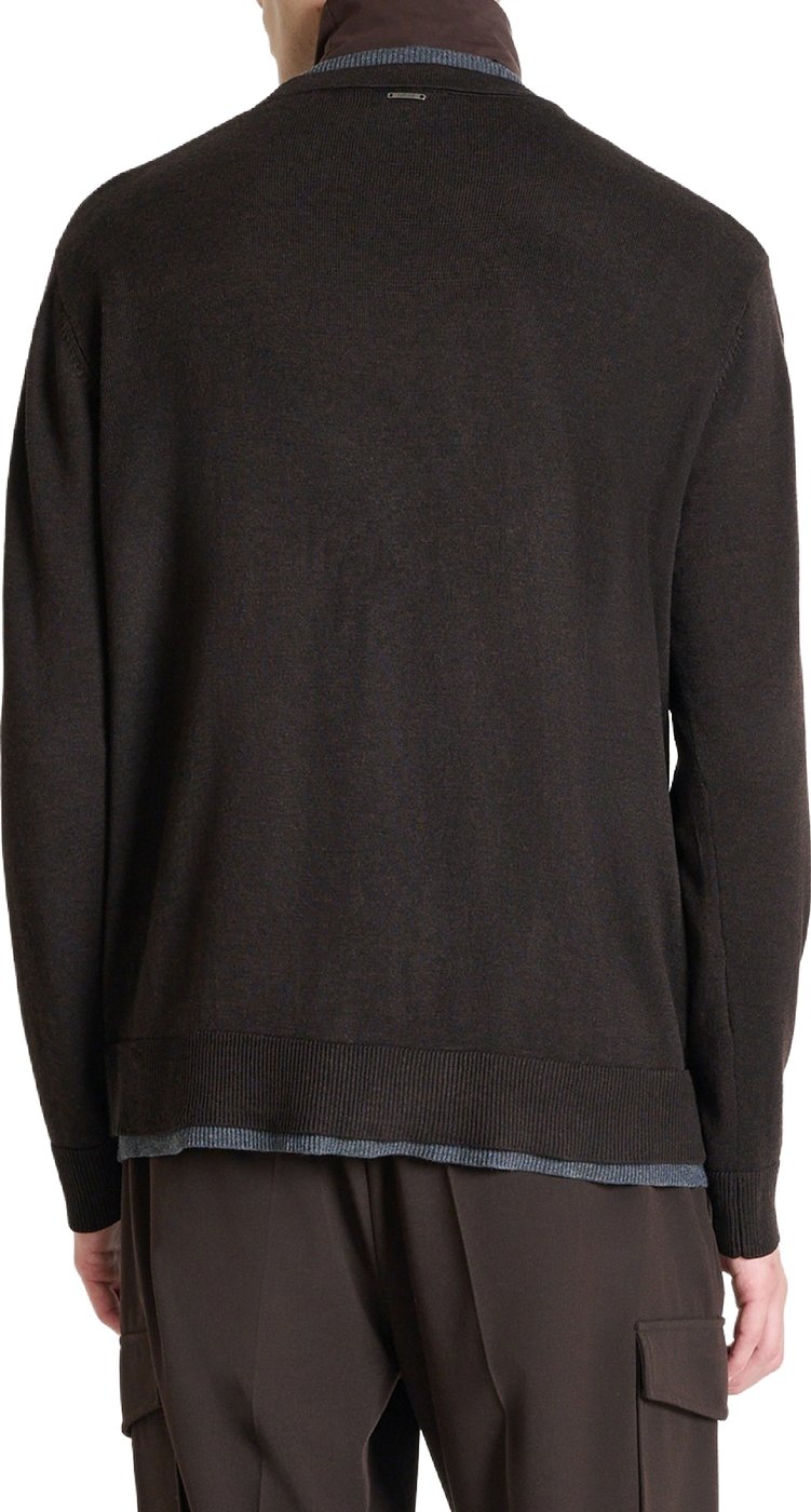 Coffee relaxed-fit buttoned cardigan in techno merino wool blend