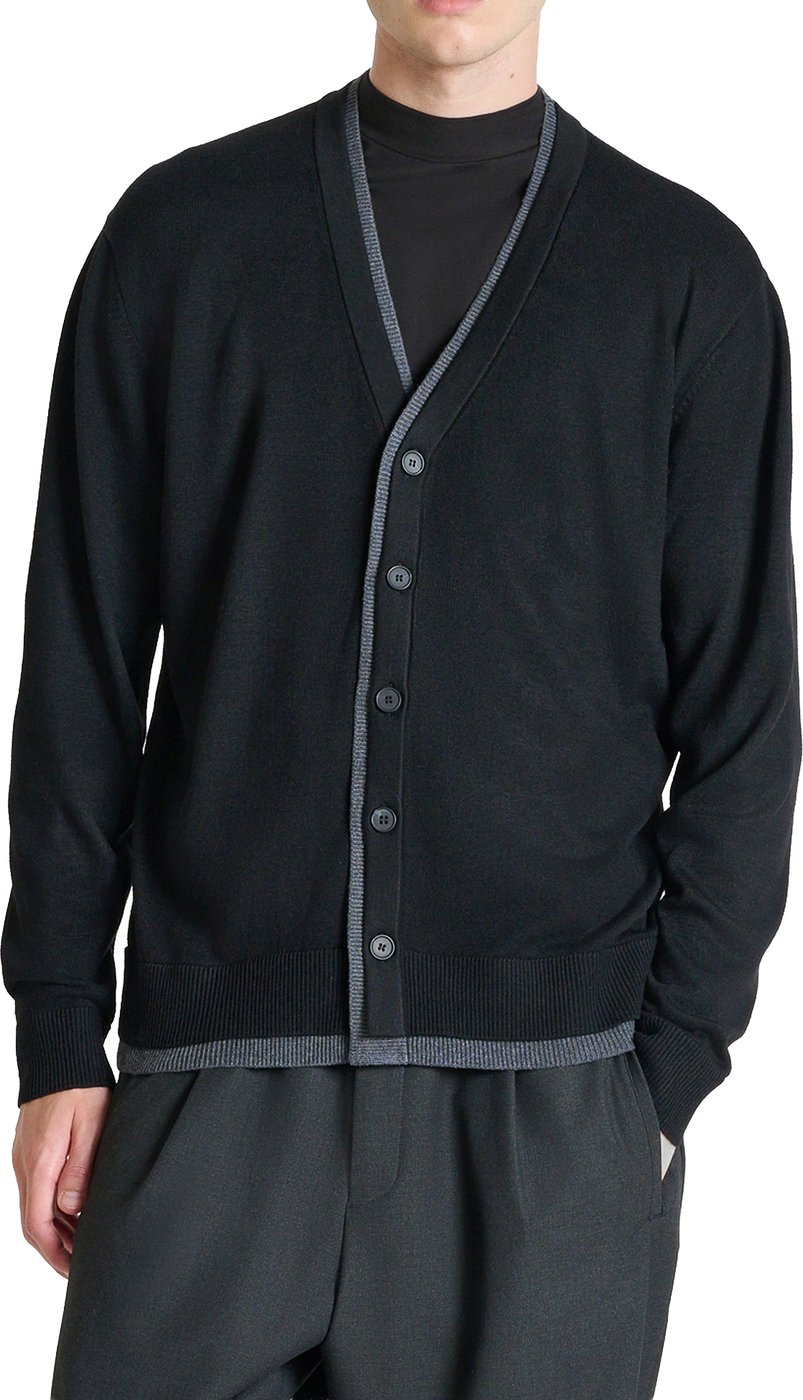 Black relaxed-fit buttoned cardigan in techno merino wool blend