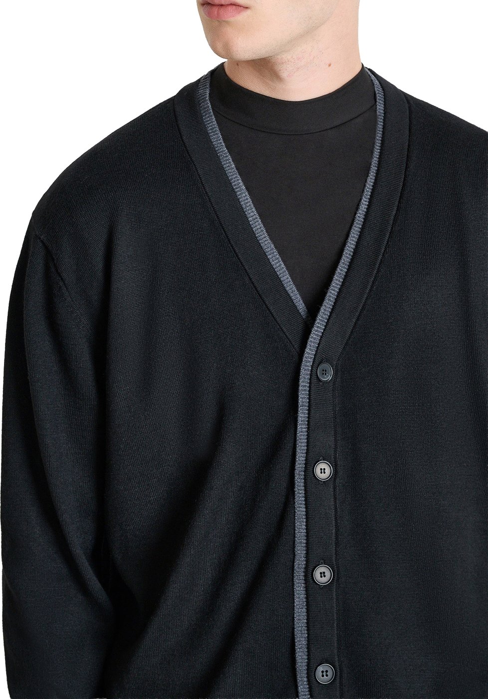 Black relaxed-fit buttoned cardigan in techno merino wool blend