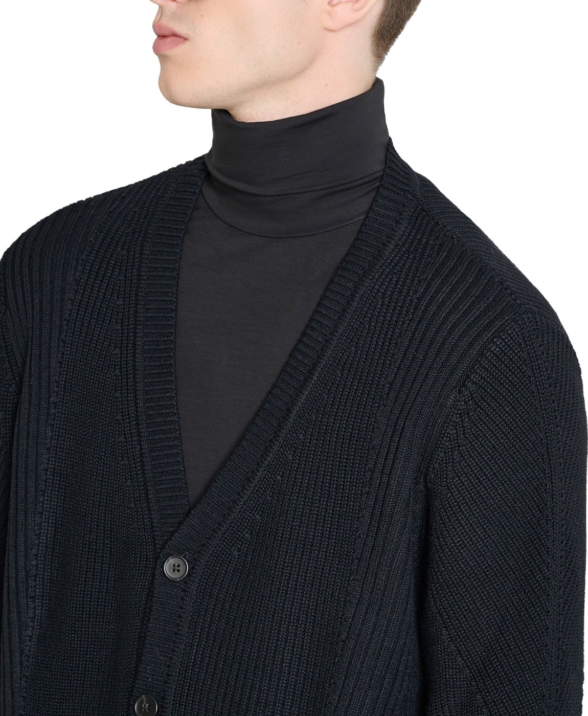 Black relaxed-fit buttoned cardigan in techno wool blend