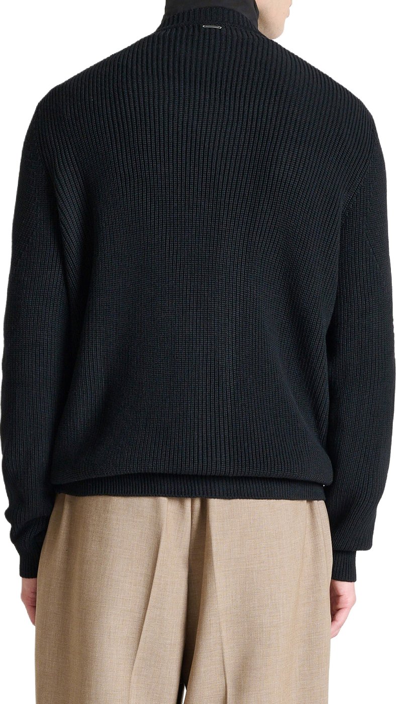 Black relaxed-fit buttoned cardigan in techno wool blend