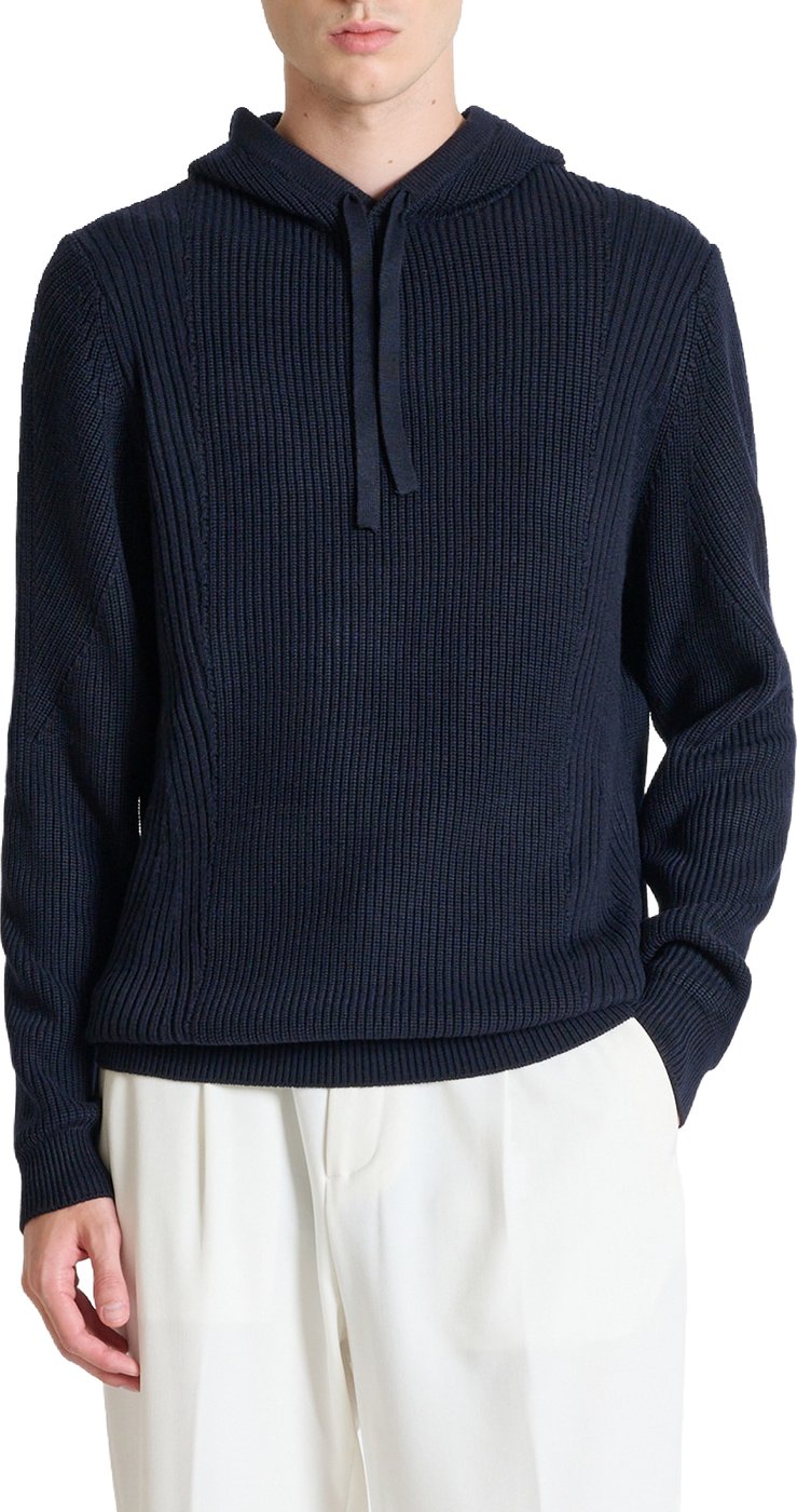 Marine relaxed-fit long-sleeve hooded sweater in techno wool blend
