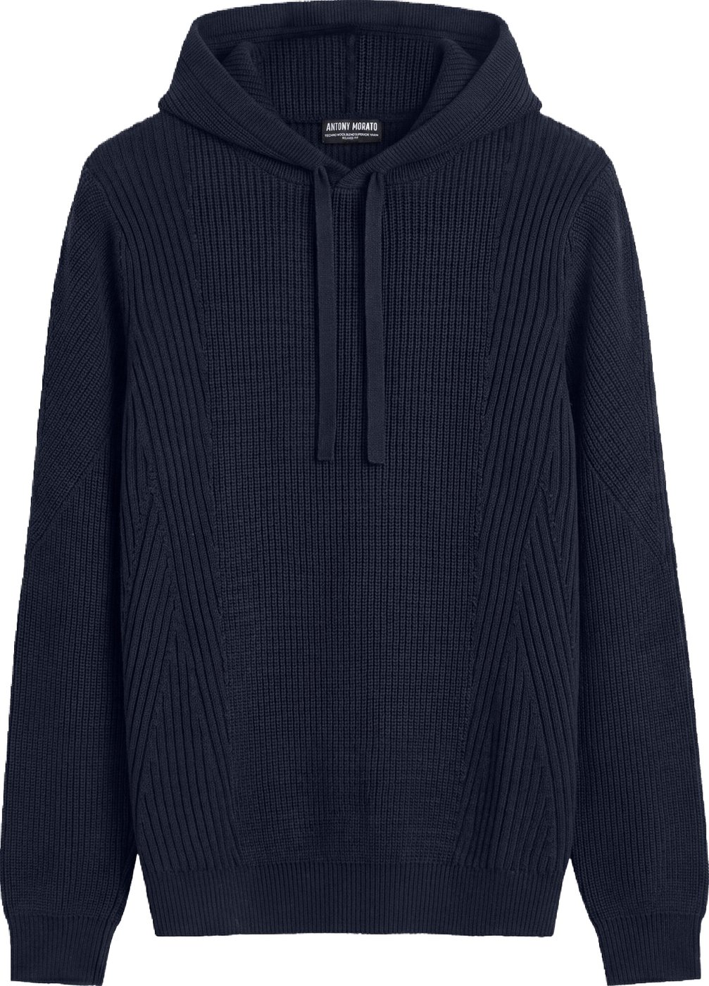 Marine relaxed-fit long-sleeve hooded sweater in techno wool blend