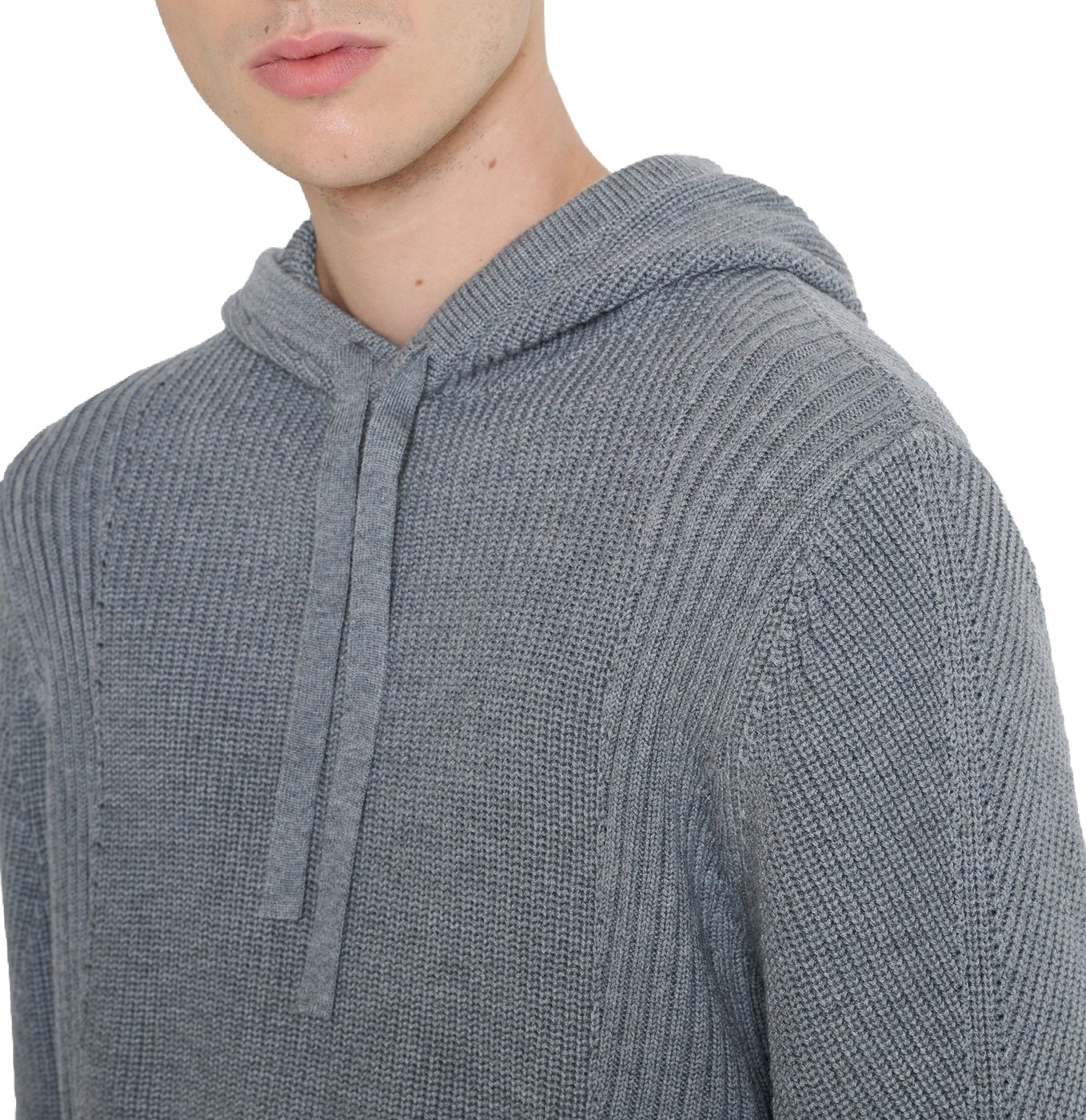 Medium grey melange relaxed-fit long-sleeve hooded sweater in techno wool blend