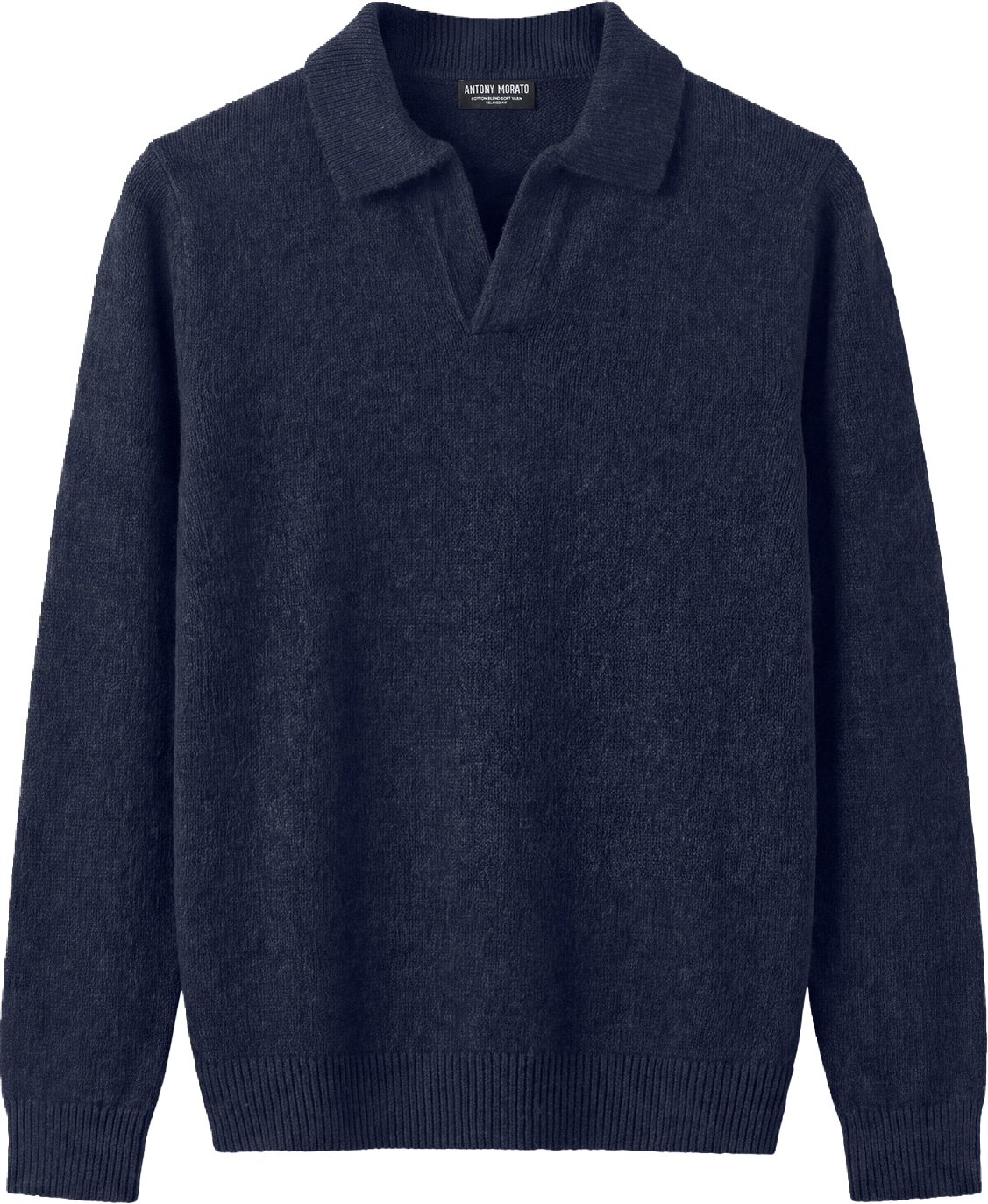 Marine relaxed-fit long-sleeve knit polo in techno wool blend