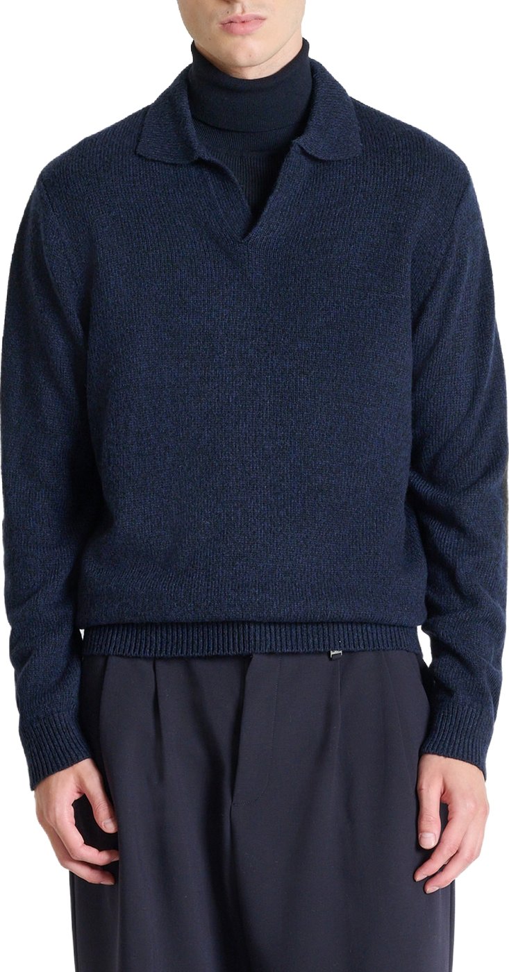 Marine relaxed-fit long-sleeve knit polo in techno wool blend