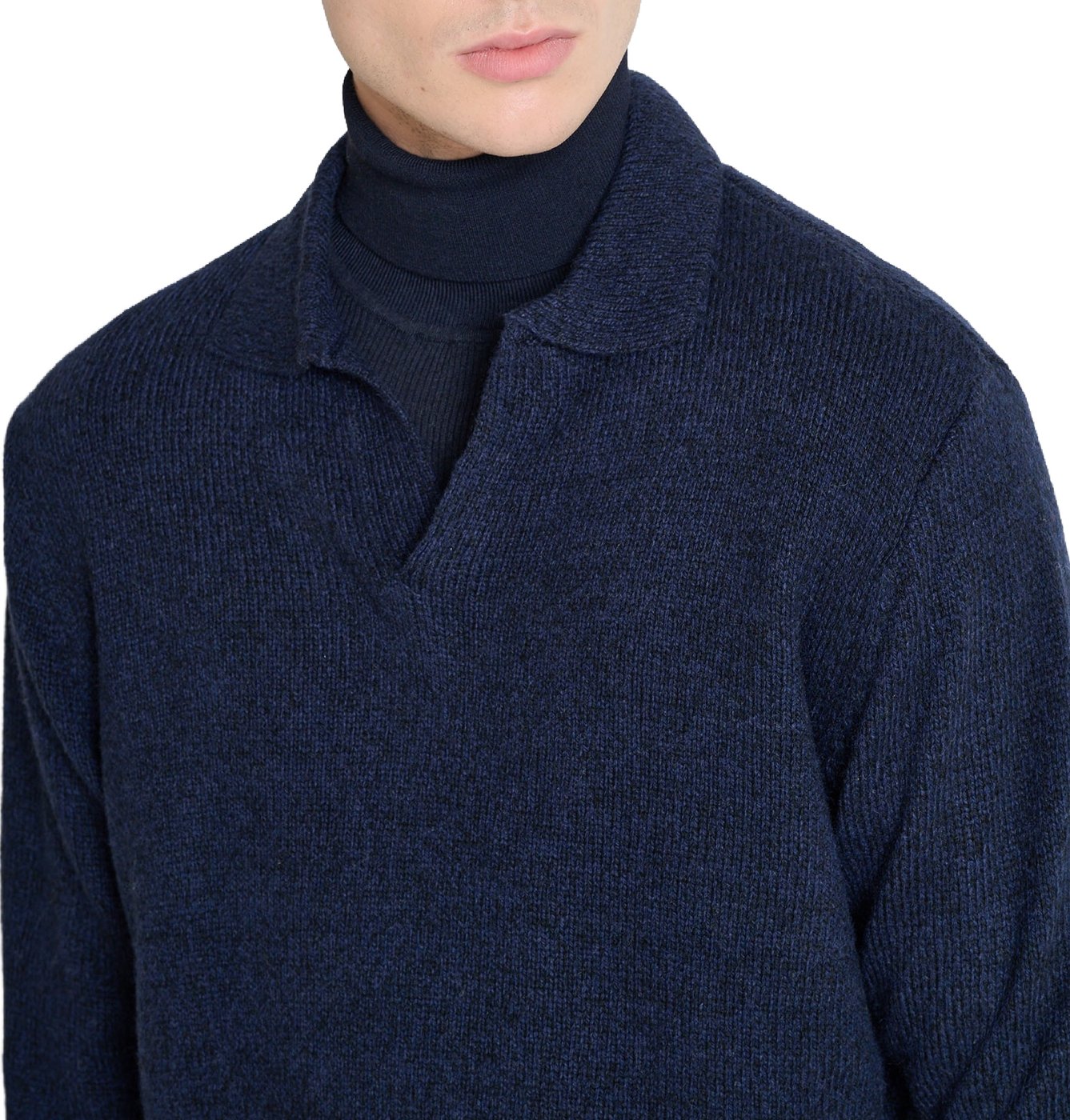 Marine relaxed-fit long-sleeve knit polo in techno wool blend