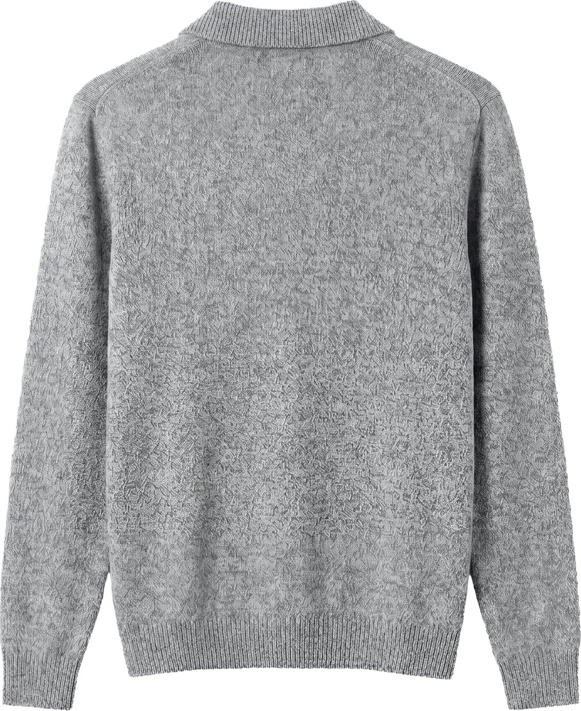 Medium grey melange relaxed-fit long-sleeve knit polo in techno wool blend