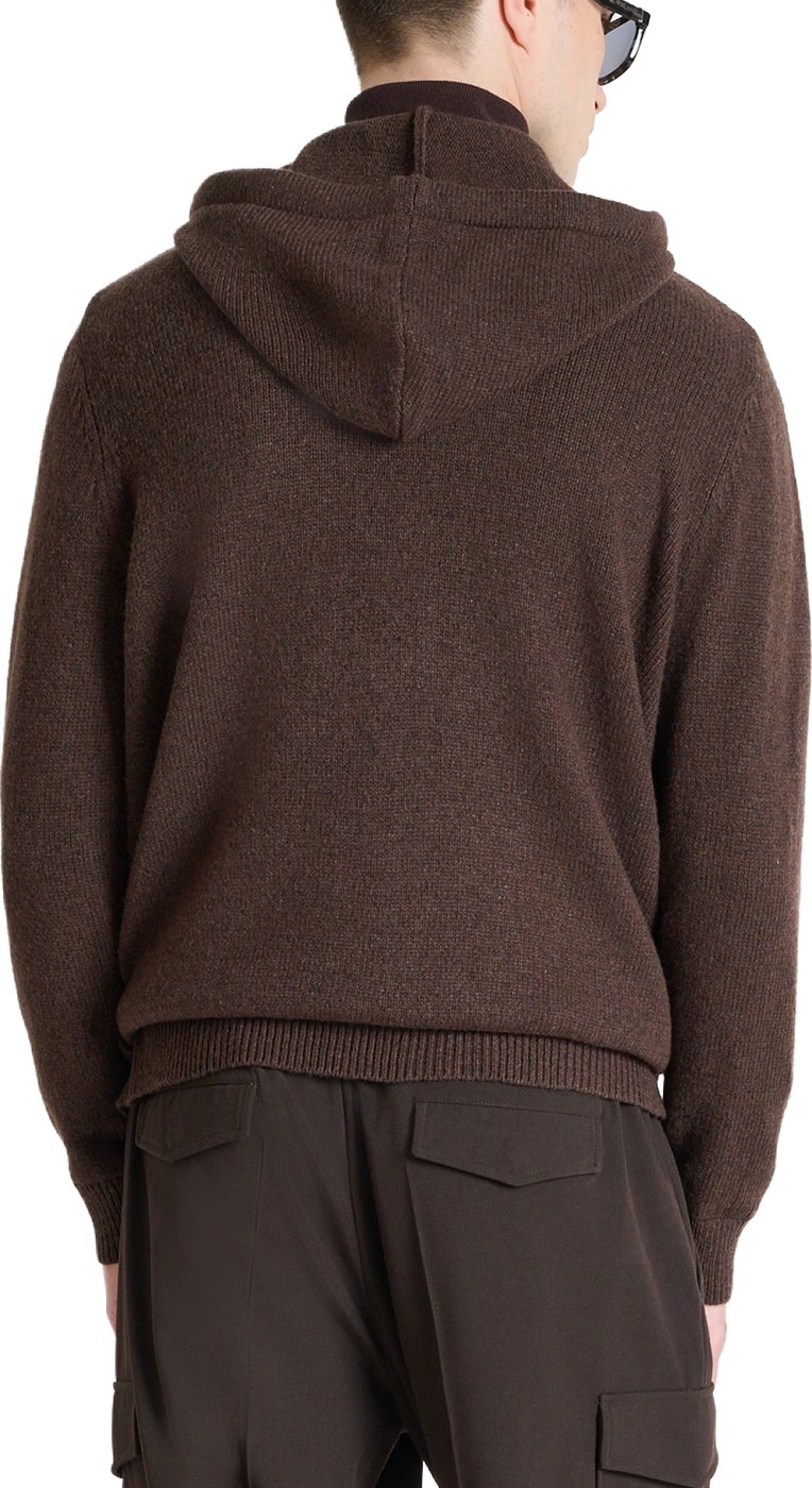 Coffee relaxed-fit long-sleeve hooded sweater in wool-acrylic blend